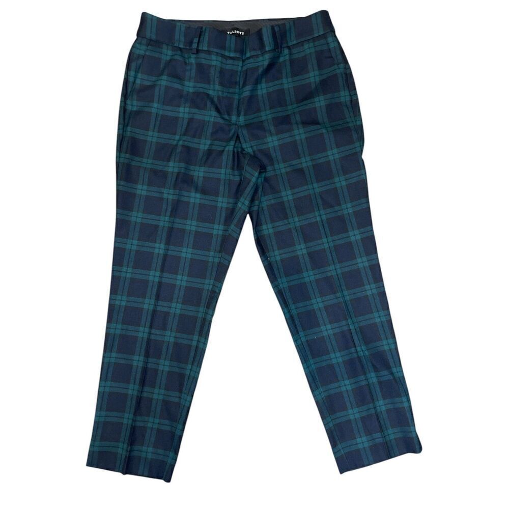 Talbots Hampshire Ankle Pants Dashing Academia Tartan Plaid Green Navy Sz: 10P